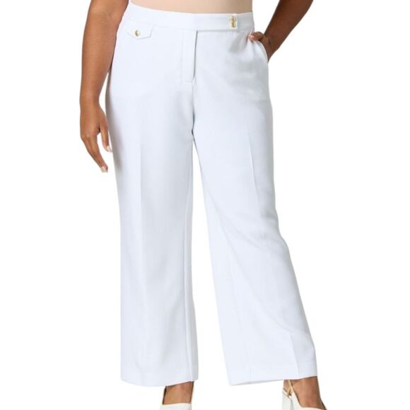New Cato White Wide Leg High-rise Trousers With Gold Accent Button - Picture 1 of 14